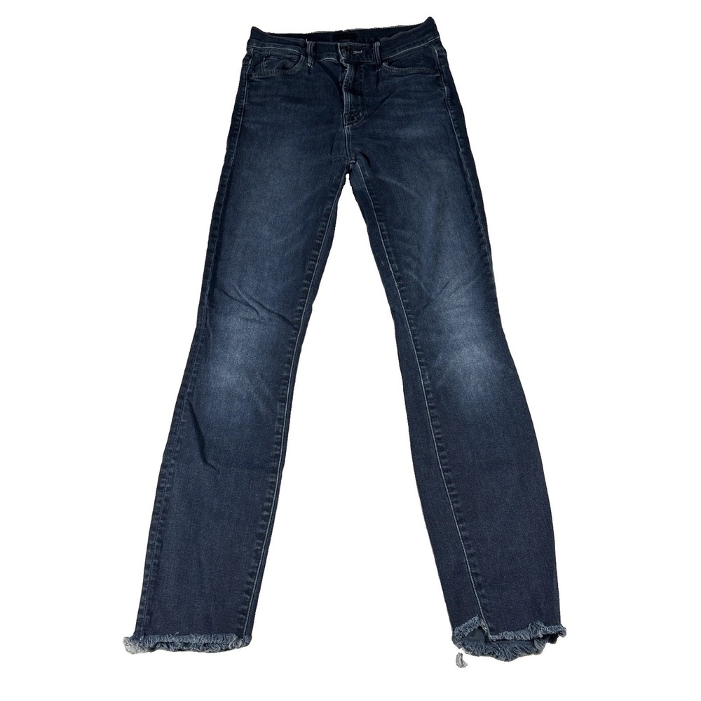 MOTHER High Waisted Looker Ankle Fray Jeans On The Edge Blue 24